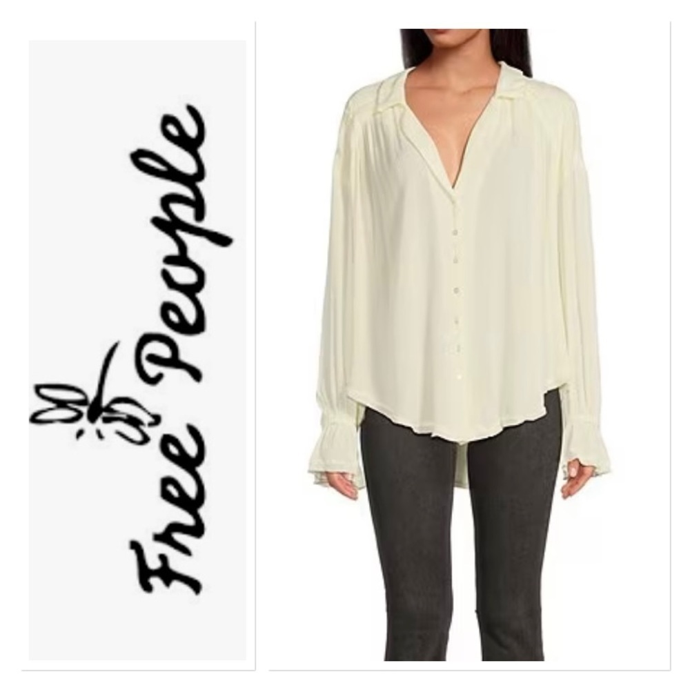 NEW Free People Olivia Collared Long Sleeve Button Front Smocked Top